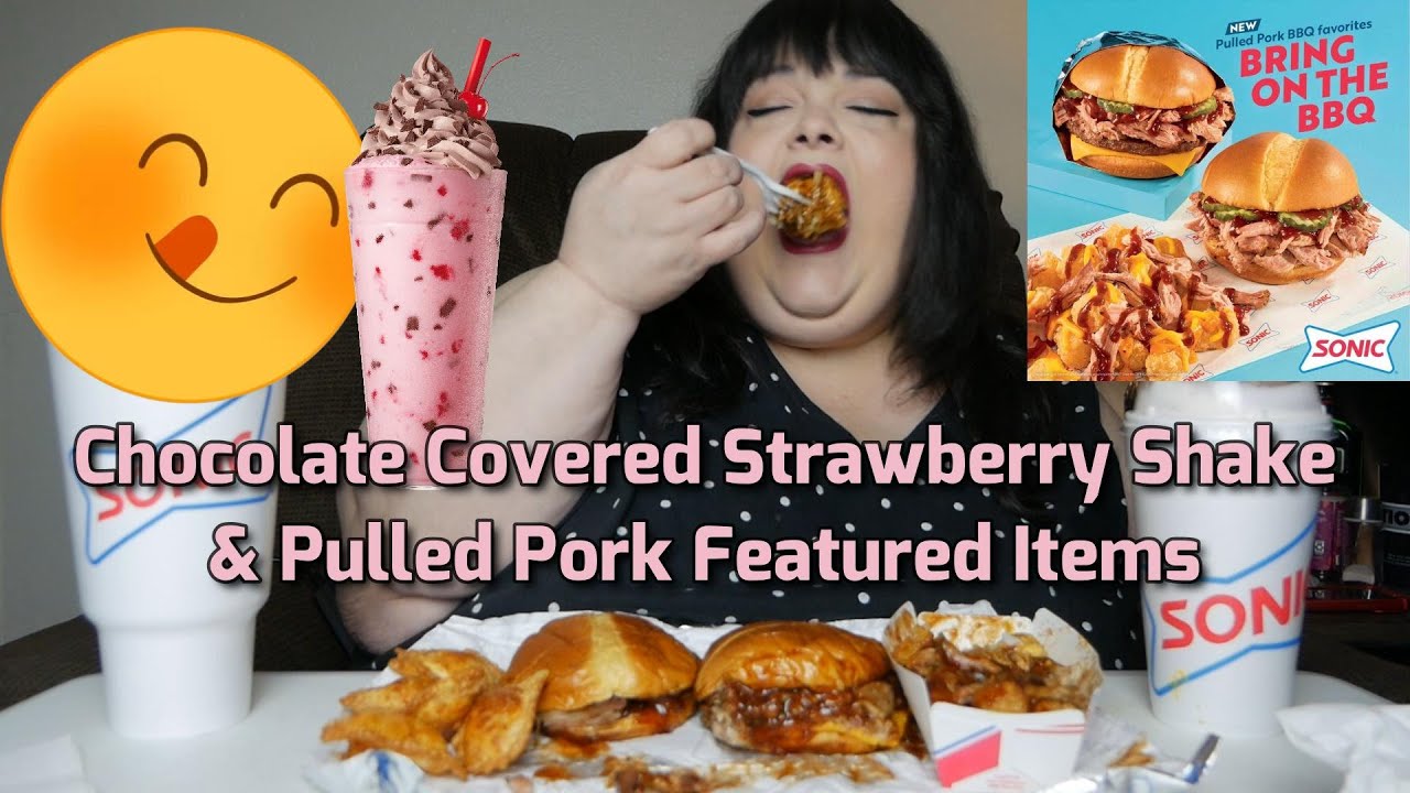 Chocolate Covered Strawberry Shake and Pulled Pork Sandwich & Burger From Sonic Mukbang