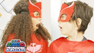romeo pretends to be owlette pj masks in real life superhero full episodes