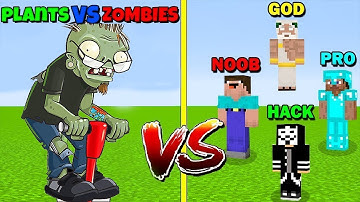 MINECRAFT BATTLE ZOMBOSS 5 PLANTS VS NOOB VS PRO VS HACKER VS GOD FUNNY MINECRAFT TROLLING