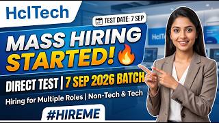 😱HclTech Mass Hiring Started - Test Date - 7 Sep | Direct Test Hiring 2026 | Hire me plz