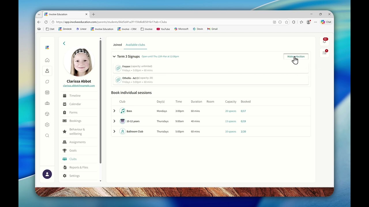 Preference based Sign up - Parents View