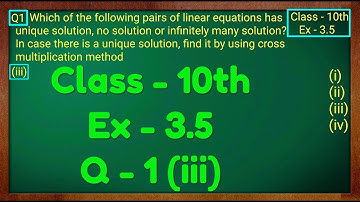 Class - 10th, Ex - 3.5, Q1 (iii) Maths (Pair of Linear Equations in Two Variables) NCERT CBSE