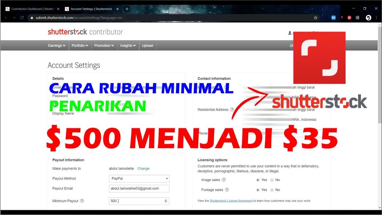 Cara seting minimum payout di shutterstock | TERBARU
