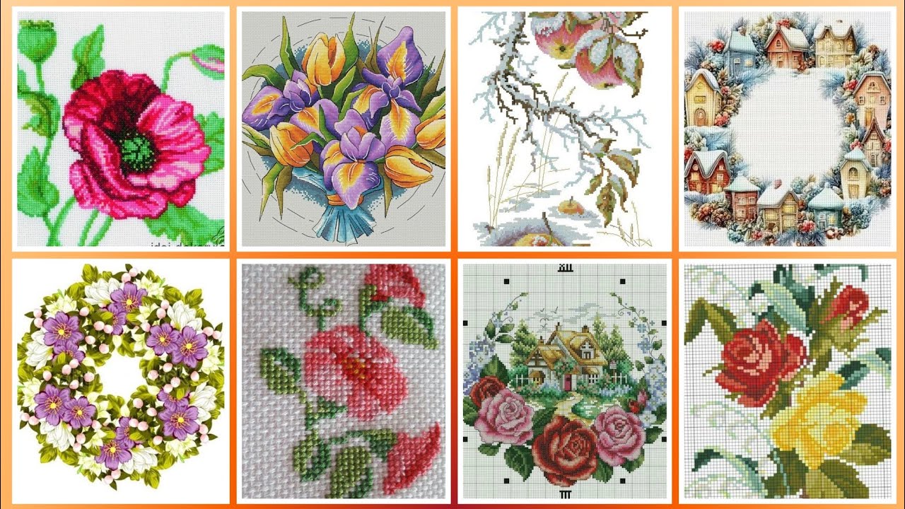 Вышивка крестом с цветочным узором. Ручная вышивка плотным хлопком / Красивая ручная вышивка крес...