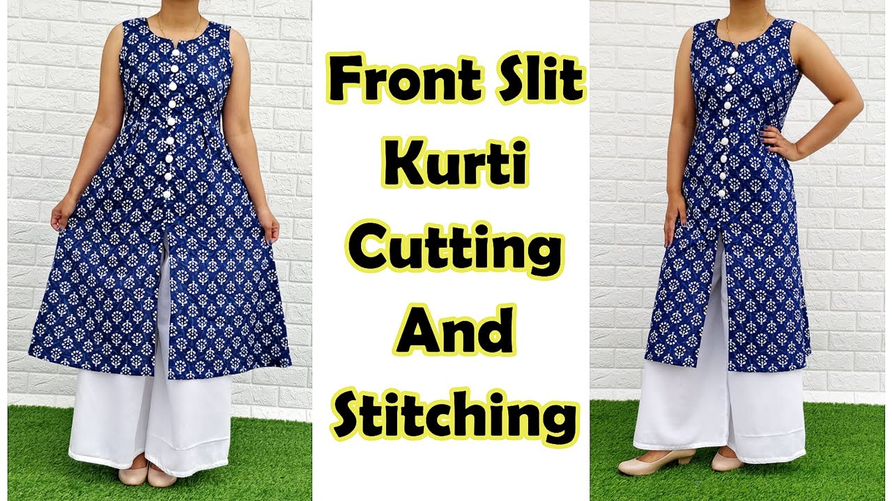 DIY side slit Kurti cutting and stitching/easy tutorial/Kurti cutting and  Stitching/Kurti design - YouTube