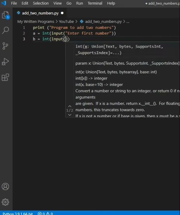 Adding two numbers in Python by user given inputs | Quick Python ...