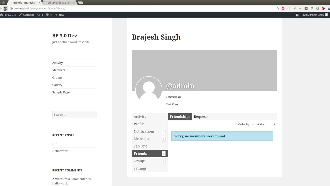 Modifying BuddyPress User Profile Tabs Visibility