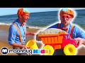 Blippi  learn colors and counting at a beach  abc 123 moonbug kids  fun cartoon  learning rhymes