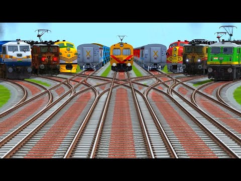 〽️NINE TRAINS CROSSING BY DOUBLE CURVES REALISTIC RAILROAD | indian railroad | train railroads