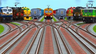 〽️NINE TRAINS CROSSING BY DOUBLE CURVES REALISTIC RAILROAD | indian railroad | train railroads