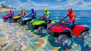 Spider Man Water Bike Ramp Challenge : Crocodile Obstacle In The River