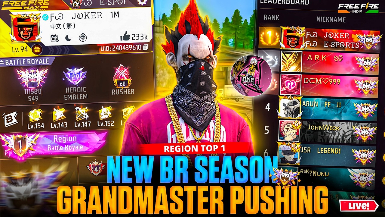 🥵 NEW S50 GRANDMASTER PUSHING 🛑 தமிழ் REGION TOP 1 PUSHING 🔥 FW JOKER ON LIVE #freefirelivetamil