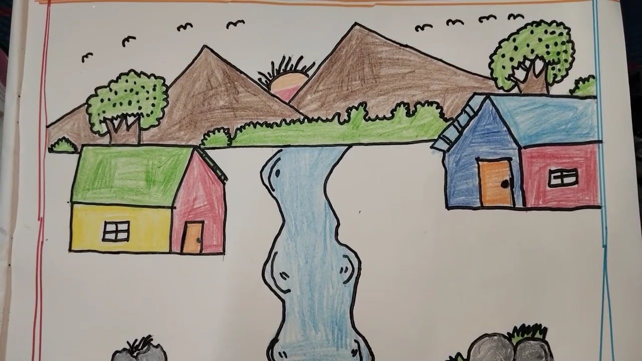 The Art of Nature: Drawing a Village House Amidst the Wilderness