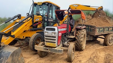 Jcb 3dx Eco Backhoe Loading Red Mud in Massey Ferguson 7250 Di Tractor | Jcb Tractor Cartoon | Jcb