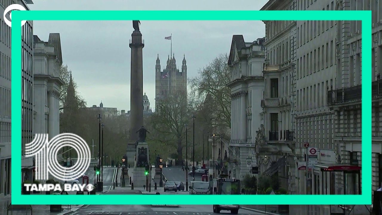 Empty streets and stay home signs in London