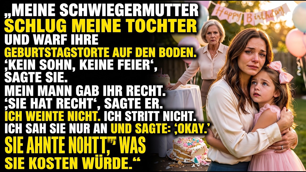 „Sie hat recht“, sagte mein Mann – während seine Mutter unserer siebenjährigen Tochter ins Gesicht schlug und den Geburtstagskuchen in den Dreck warf. Sieben Jahre lang hatte ich geschwiegen, um...