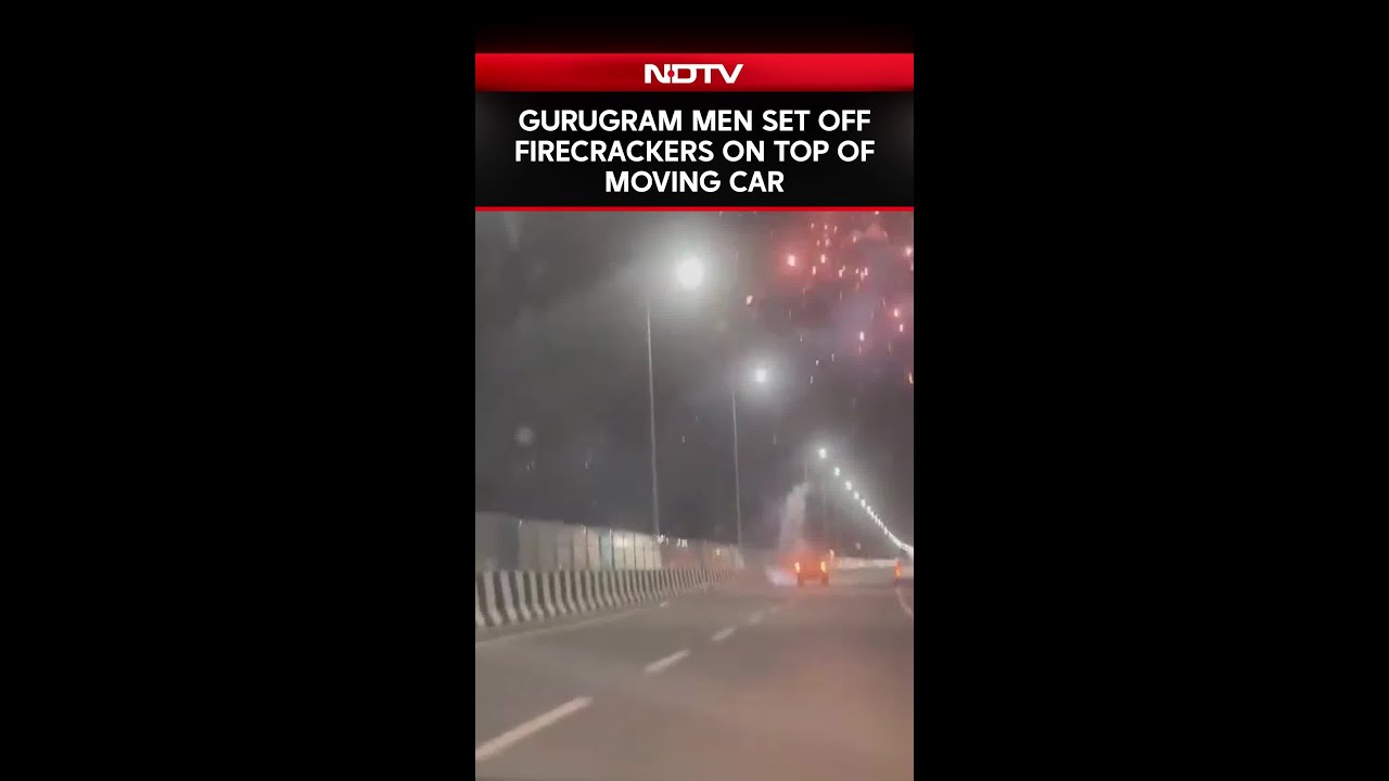 Gurugram Men Set Off Firecrackers On Top Of Moving Car - YouTube