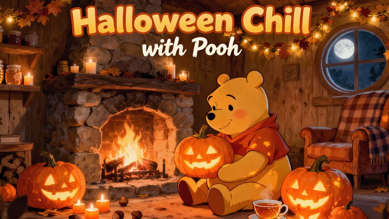 🎃 Cozy Morning Autumn with Pooh 👻 Cozy Jazz Halloween Fun the Porch for Peaceful Moment