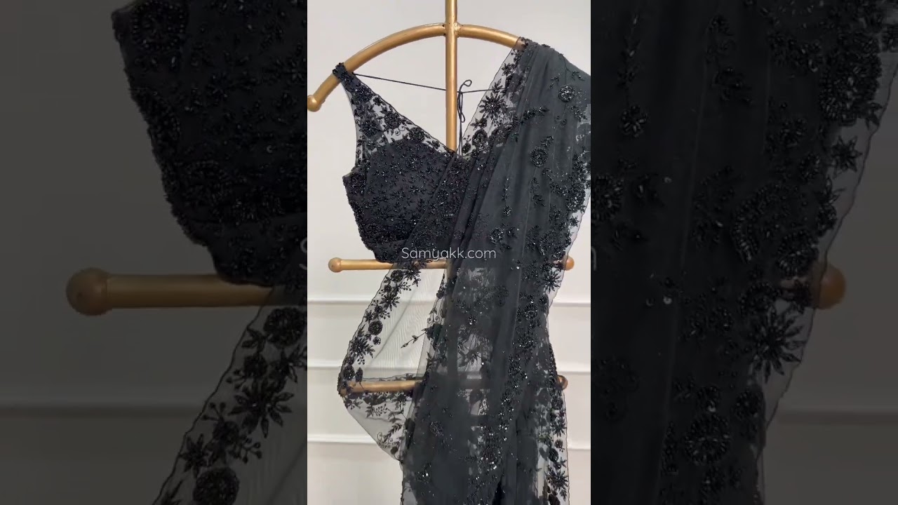 Black Sequins Embroidered Net Saree-HL2795