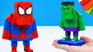 Making minecraft Superhero Spider-man x Hulk xCaptain America with Clay 🧟‍♂️Polymer Clay Speed Build