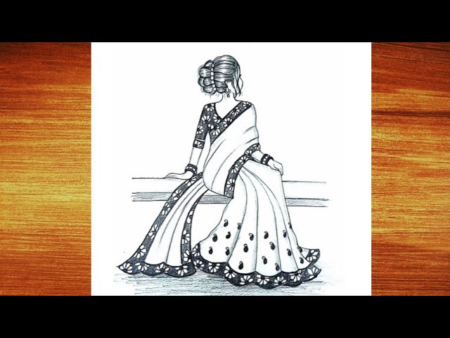 How to draw a girl with Saree ll Traditional Girl drawing ll Girl Drawing  ll Girl in Sari - YouTube