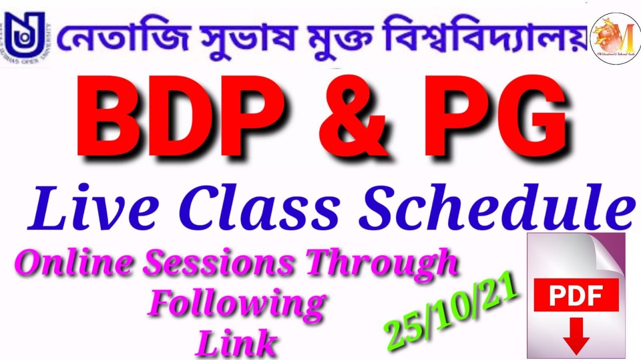 BDP & PG Live Class Schedule 25/10/21 Online Sessions Through Following Link