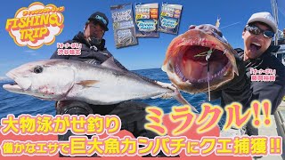 【フィッシングトリップ】大物泳がせ釣りのミラクル!!僅かなエサで巨大漁カンパチにクエ捕獲!!