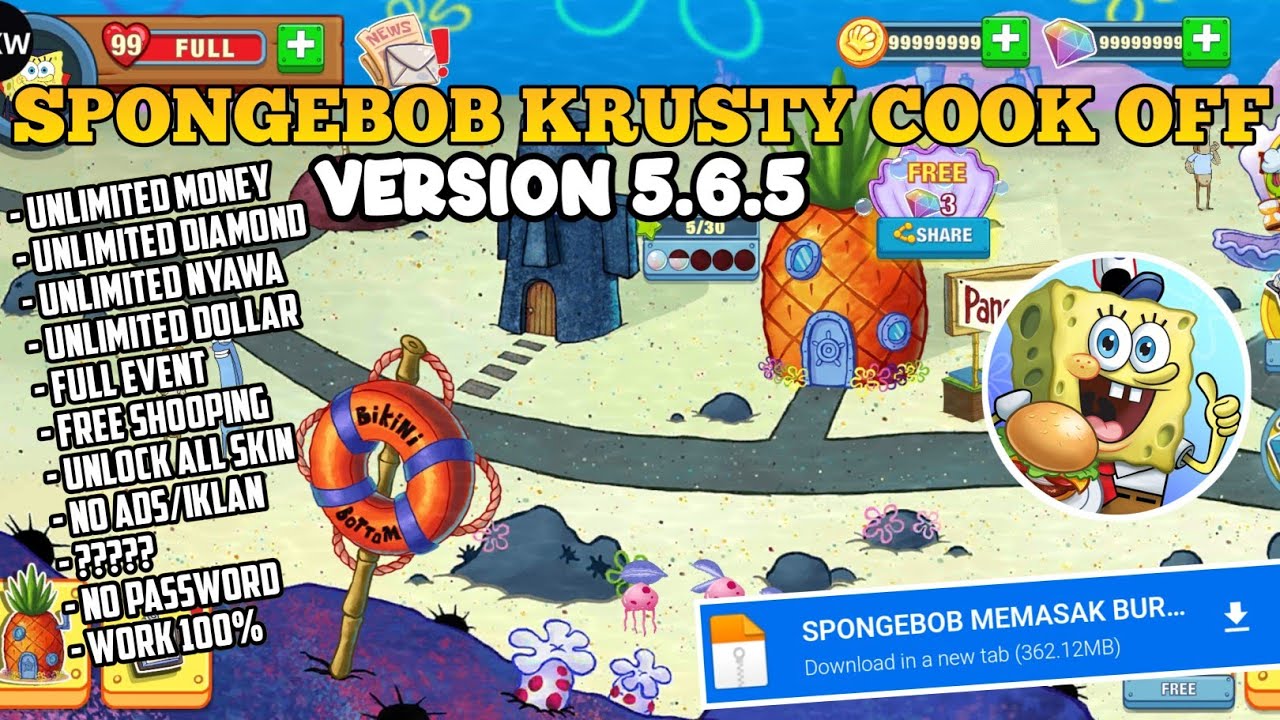 NEW UPDATE SPONGEBOB KRUSTY COOK OFF MOD MENU APK V5.6.5