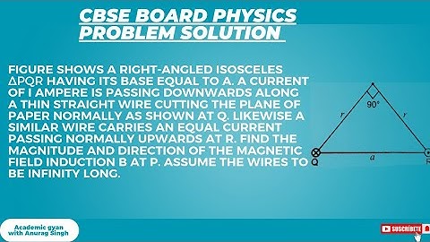 Figure shows a right-angled isosceles ΔPQR having its base equal to a. A current of I ampere is
