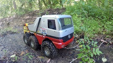 Custom Tamiya Dynahead, Bruder Cab, Custom Dakar build.Through the woods creek ride.