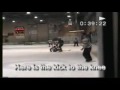 Hockey player kicking with his skate.