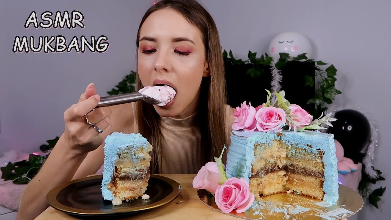 ASMR MUKBANG - BOLO DE ANIVERSÁRIO COM SORVETE (happy birthday to me 🎂)