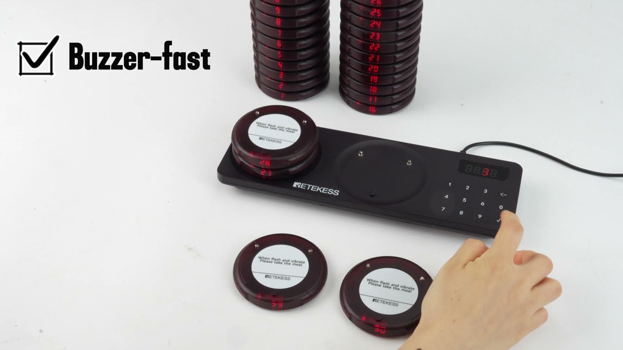 Retekess TD163 Coaster Restaurant Pager with 30 Pagers Standard Set Large Capacity Paging System