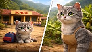 Baby Cat Goes to School… But Keeps Looking for His Mama l Simple village life of a Mama and Baby Cat