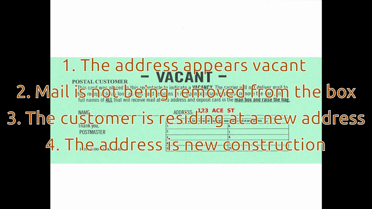 If there is a VACANT card in your mailbox YouTube