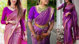 Beautiful Purple Silk Saree For Functionlatest Purple Saree Collectionpurple Banarasi Sarees