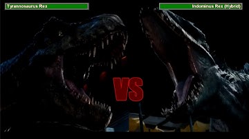 Jurassic World (2015) - T.Rex vs. Indominus Rex (Resounded) (With Healthbars)