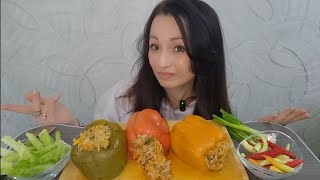 картинка: Перцы💚🧡💛Ответы на⁉️#mukbang#kristinakiss#food#