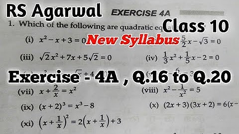 RS Aggarwal Solutions Class 10 | Chapter 4| Exercise 4A| Q.16 to Q.20 |Quadratic Equations #class10