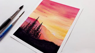 Watercolor Tutorial For Beginners Step by Step| Red Orange Sunset |Watercolor Painting For Beginners