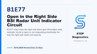 B1E77: Open in the Right Side BSI Radar Unit Indicator Circuit | 2016-2024 Honda Civic 2.0 Gas