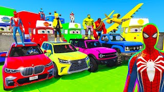 Spiderman Cars Racing Mega Titan  Ramp Challenge ! Superhero Hulk Goku Super Cars Bmw Race - Gta 5