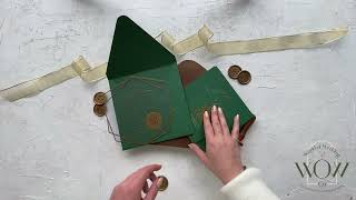 Acrylic Wedding Invitation with Gold Foil Print and Emerald Green Envelope - 1149EGG