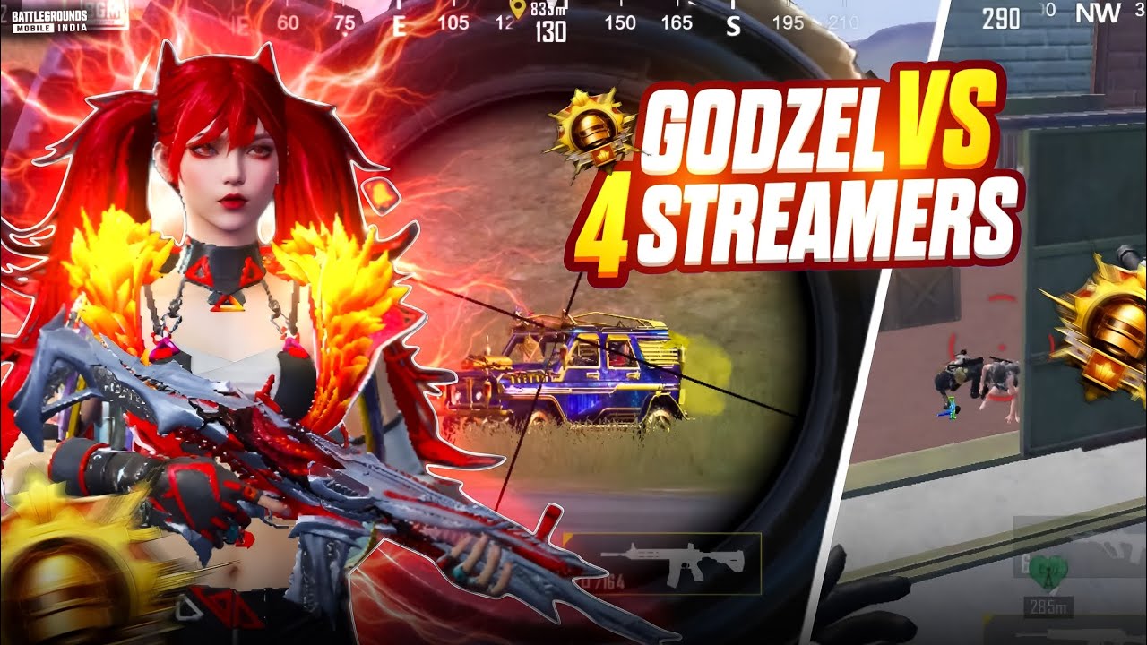 4+ Streamer's Vs Godzel 🔥 | Streamer's try to defeat me| conqueror lobby fastest 1vs4 clutches 
