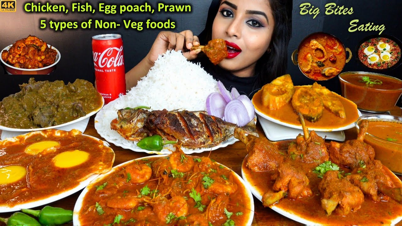 ASMR Eating Spicy Chicken Curry,Rice,Lollipop,Egg Poach,Fish Fry,Curry Big Bites ASMR Eating Mukbang