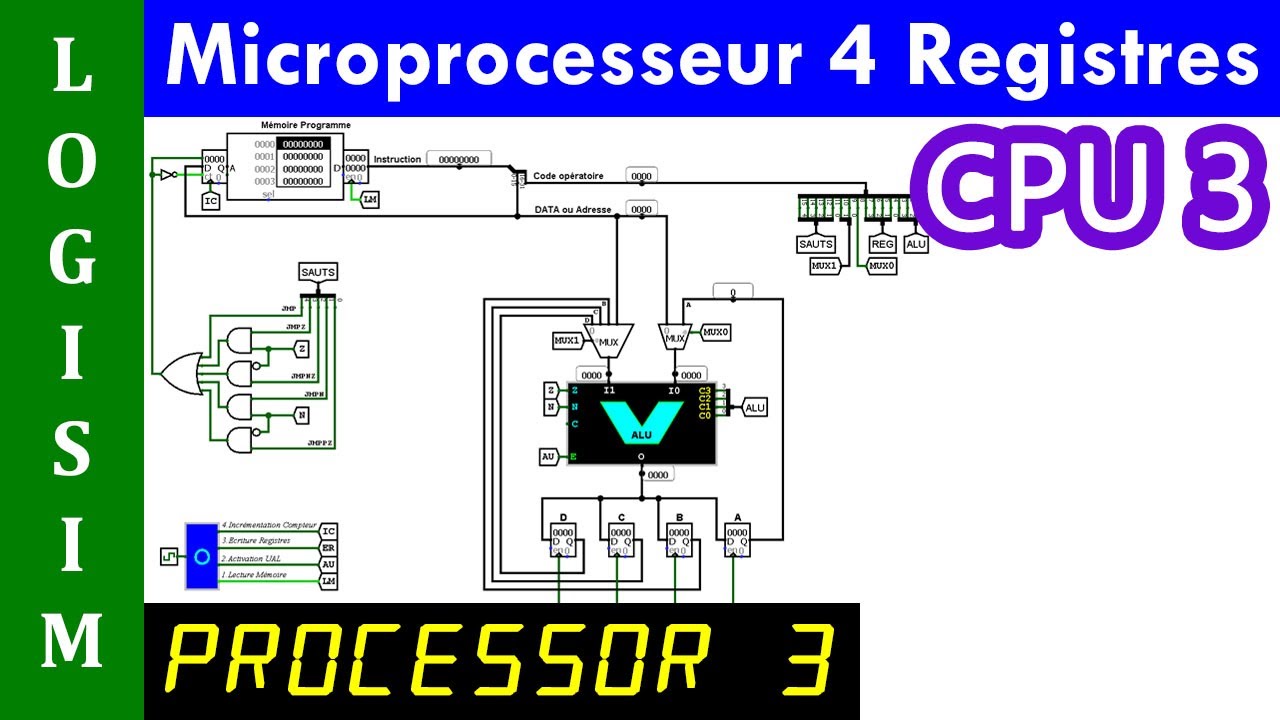 LOGISIM - Conception Microprocesseur à 4 registres-4 Registers CPU ...