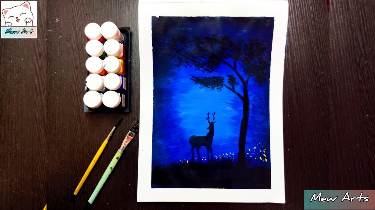 Easy night view painting for Beginners Night view Drawing watercolor painting ideas step by