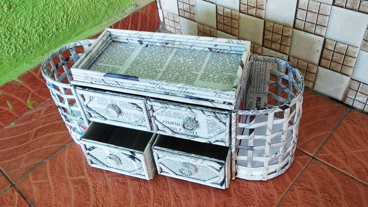 How to make a Stationery /Desk Organizer using cardboard and newspaper ...