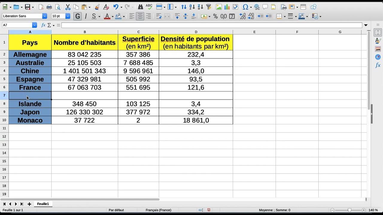 Comment insérer une ligne dans un tableur - YouTube