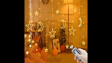 how to 8 Modes Star Moon Fairy String Light LED Moon Star curtain Light With Remote control in 2023